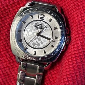 Coach Est 1941 Signature Dial Stainless Steel Watch Silver Tone Cushion Case
